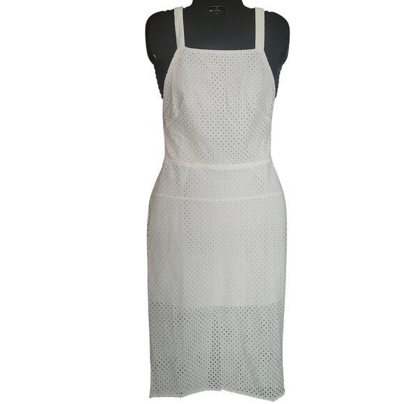 Line & Dot‎ Dress White Cotton Eyelet Lace Strappy Midi Sheath NWT sz XS - Picture 1 of 4